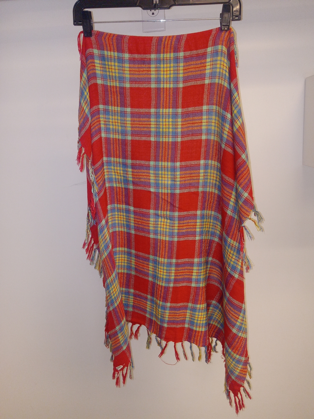 Red Plaid Fringe Wrap Scarf